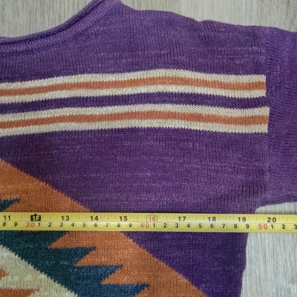 Chaps Purple Southwestern Aztec Sweater 3/4 Sleeve - Picture 6 of 8